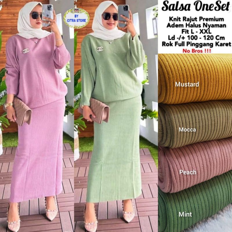 SALSA SET / SETELAN RAJUT / ROK RAJUT / SETELAN BAJU RAJUT IMPORT /  SET RAJUT WANITA / SET SWEATER