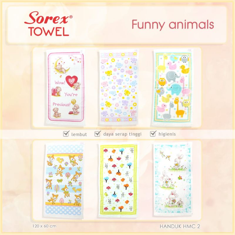 Sorex Towel premium handuk mandi anak Hmc-1/hmc-2/Hmc-3/Hmc-5/Hmc-6 motif lucu funny animal