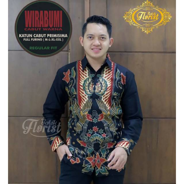 Kemeja Batik Lengan Panjang WIRABUMI Bahan Katun Cabut Lapis Furing