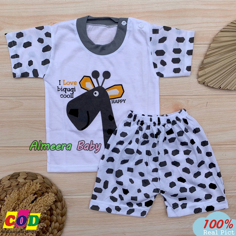 Setelan baju Bayi Kaos Oblong Lengan Pendek Kancing Bahu Usia 3-12 Bulan Almeera Baby and Kids