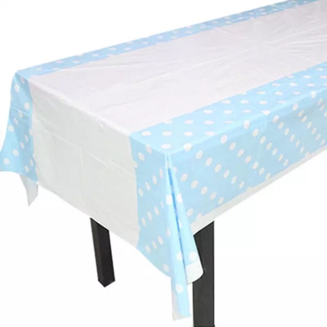  Taplak  meja  polkadot biru muda table cover dekorasi 