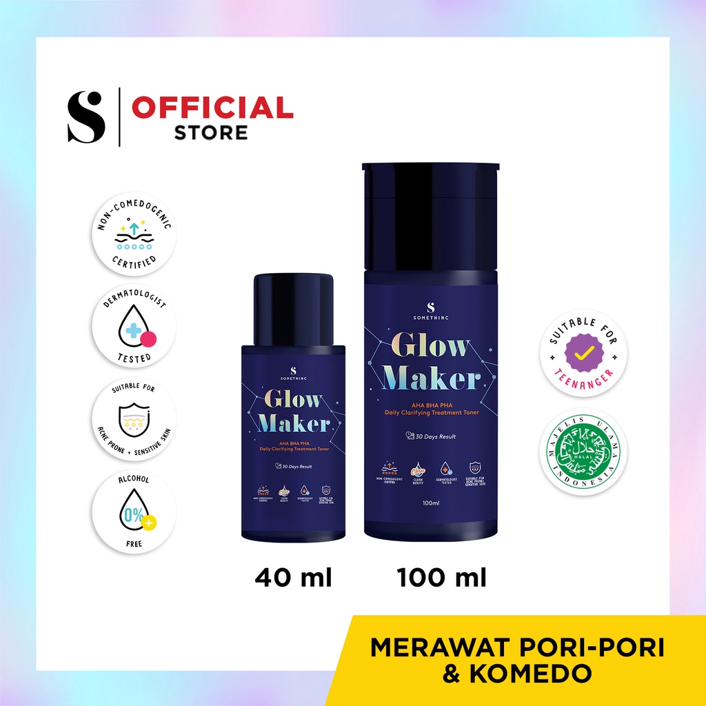 Membersihkan jerawat &amp; komedo SOMETHINC GLOW MAKER AHA BHA PHA Clarifying Treatment Toner kulit mati