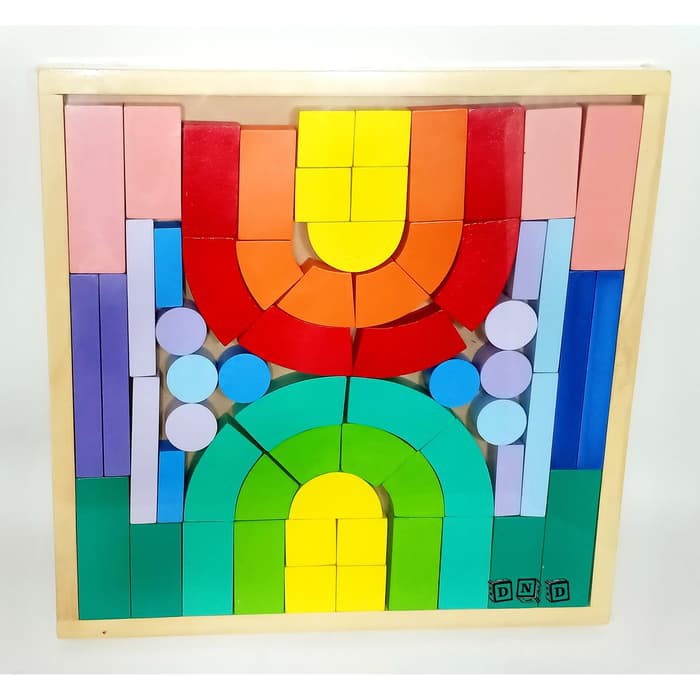 MAINAN EDUKASI ANAK BALOK BANGUN KAYU PELANGI RAINBOW WOODEN BLOCKS BY AGEN MAINAN - AM 1216