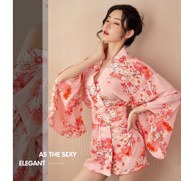 Sexy Lingerie Satin kimono Bunga-bunga Seksi V-Neck Baju tidur A562