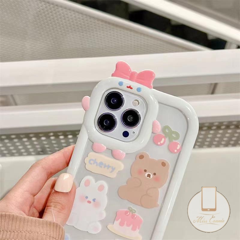 Soft Case Motif Kartun Cherry Bear Puppy 3D Untuk IPhone 7 8 6 6S Plus 14 Plus 11 12 13 14 Pro MAX XR X XS MAX SE 2020