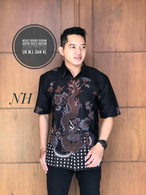 NAGA HITAM Kemeja Batik Pria Katun Sragenan Full Furing