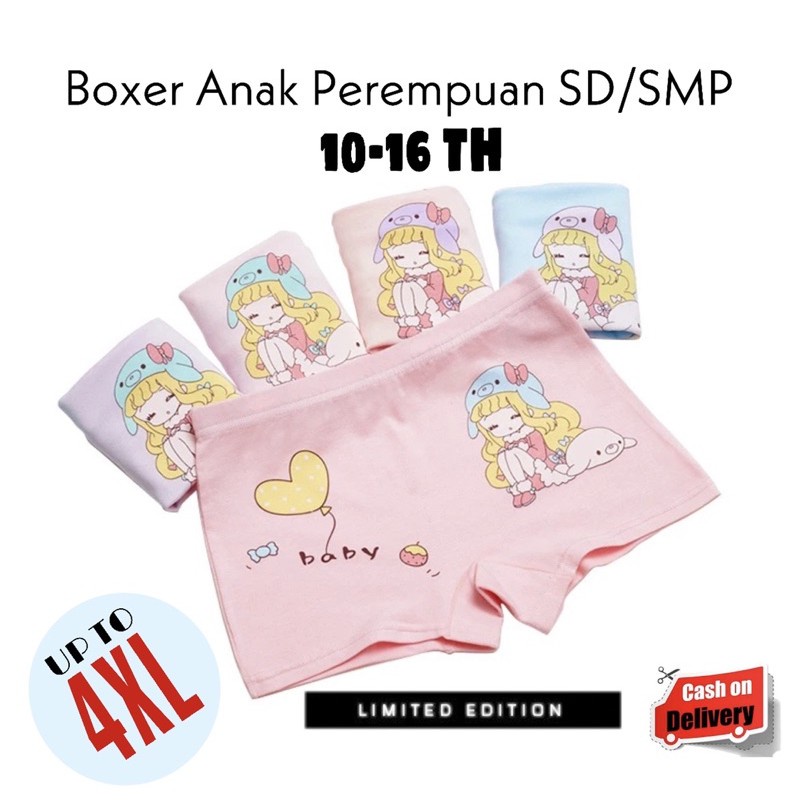 COD Celana Dalam CD Boxer Anak Perempuan Cewek Remaja SD SMP 10-16 Th Kualitas Import Bokser Anak
