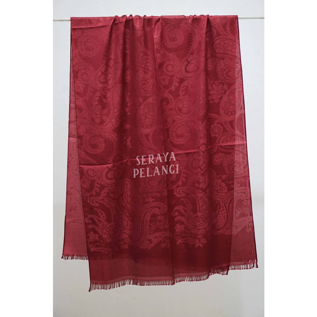 Pashmina Sutra Metalik | Motif Keong/Kembang/Bunga | Selendang | Scarf | Syal | Shawl | Pasmina | Souvenir | Hadiah Ulang Tahun | Birthday Gift | Aksesoris Fashion Wanita | Luxury Scarf | Premium Import Quality | Grosir Murah-5. Merah hati