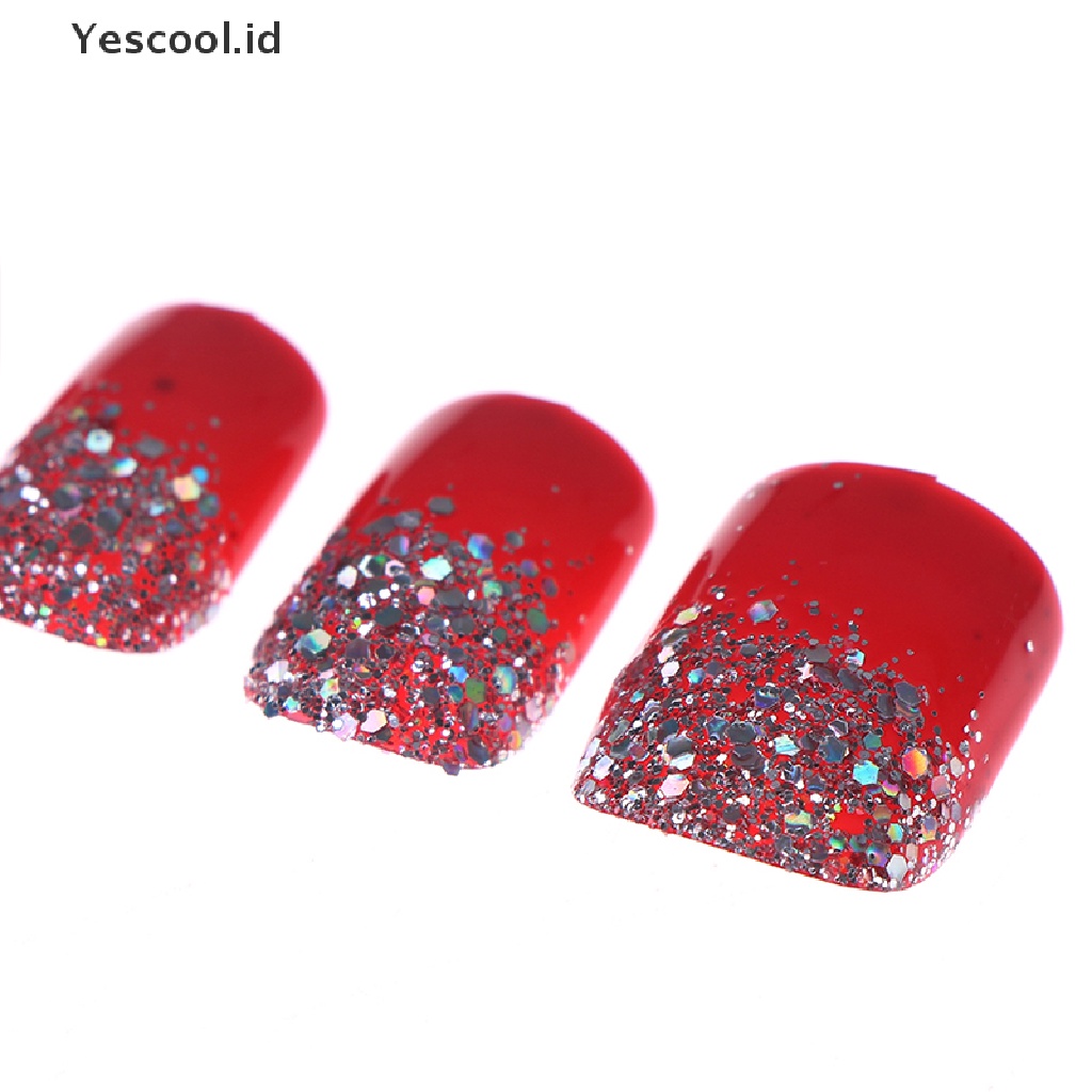 24pcs Stiker Kuku Palsu Bahan Akrilik Aksen Berlian Imitasi Dengan Lem Untuk Dekorasi nail art