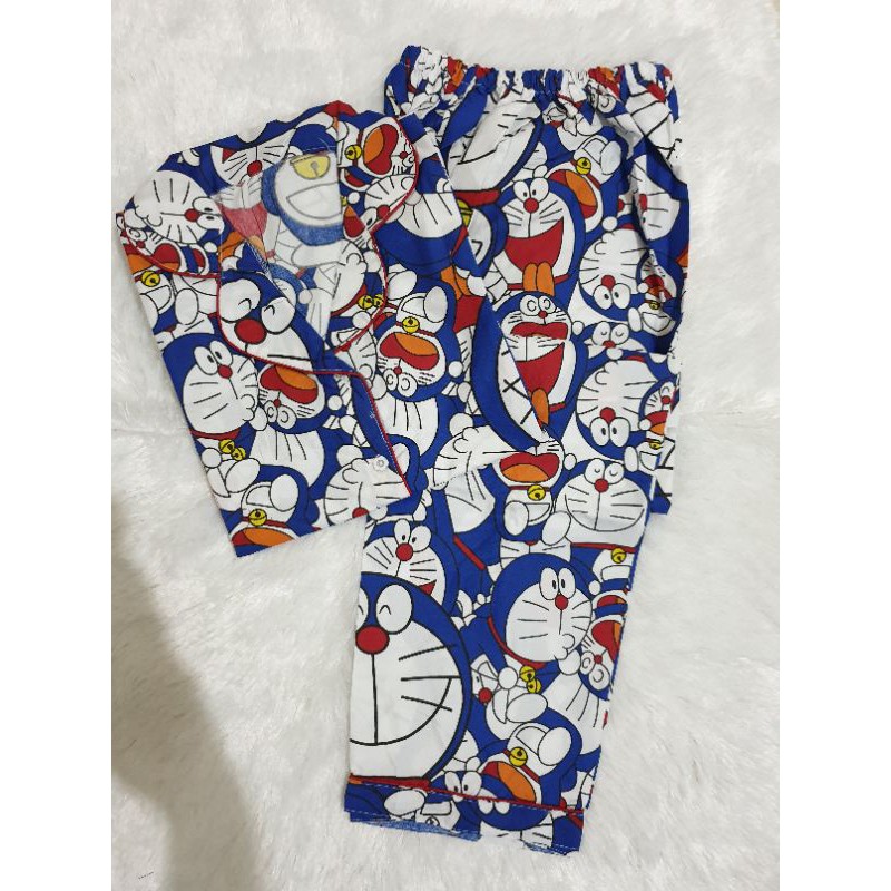 Baju Tidur Piyama Wanita Cewek Pajamas Katun Motif PP-PP DORAEMON TUMPUK