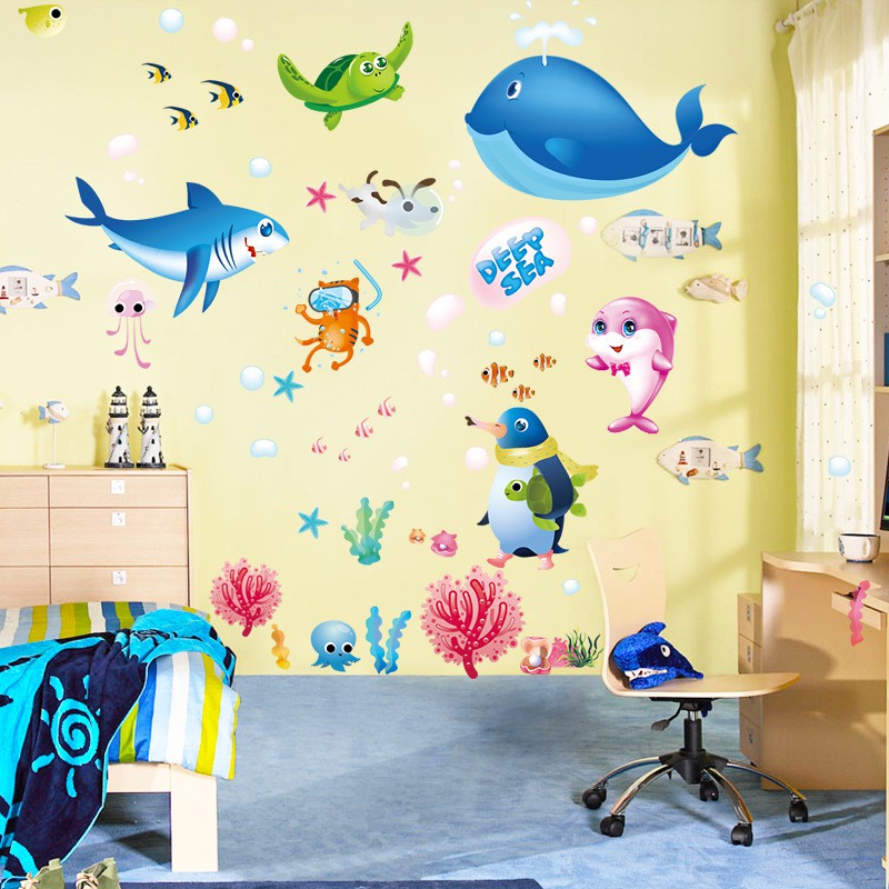 Reliza Wall Sticker Ikan Kamar Mandi Fish Toilet Shark Paus Stiker Dinding 7225