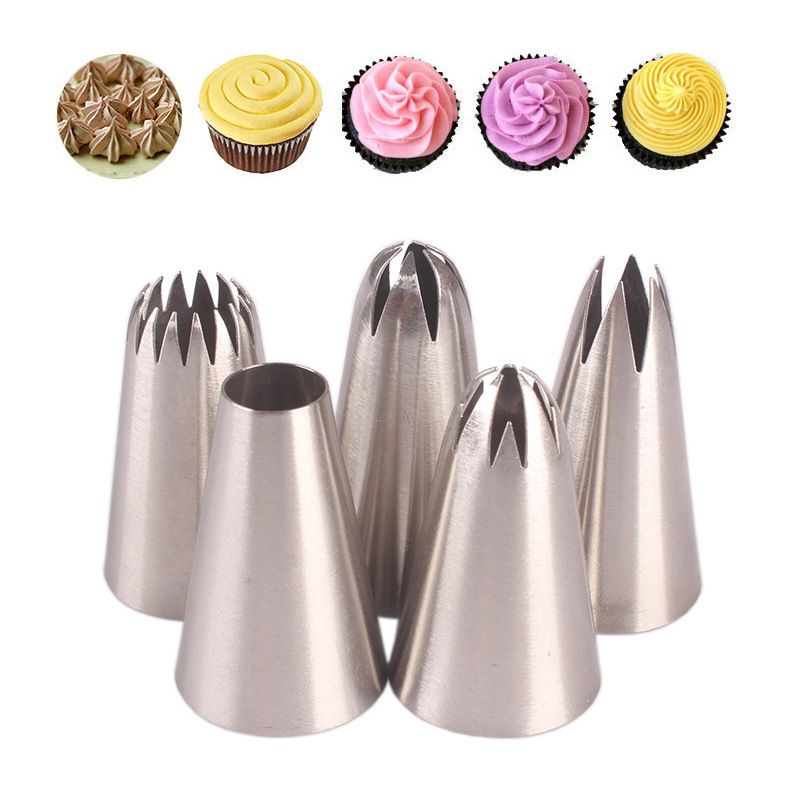 [DEASHOP] [SET 5IN1] SPUIT KUE IMPORT CETAKAN KUE BUTTERCREAM STAINLESS STELL / CUPCAKE NOZZLES BAKING CAKE DECORATING SET PIPING BAG