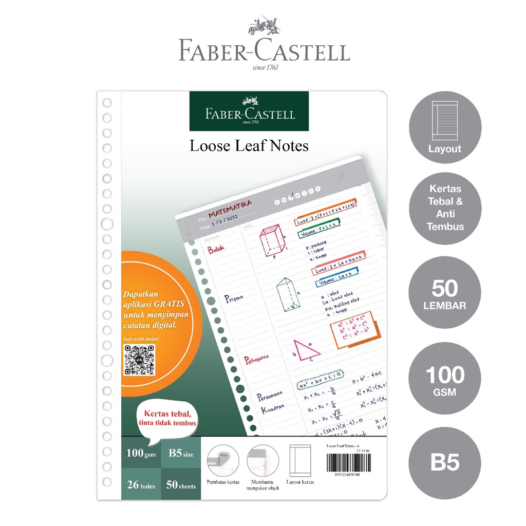 Faber-Castell Kertas Loose Leaf Digital B5 Isi File 50 Lembar Garis Khusus