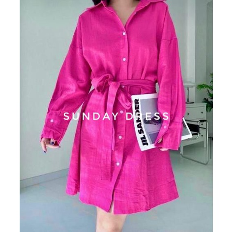 Sunday Dress Kemeja Tunik Katun Linen Polos Full Kancing Busui