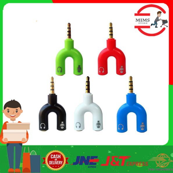 Audio Splitter Jack 3.5mm Bentuk U Splitter Mic Microphone Clip On