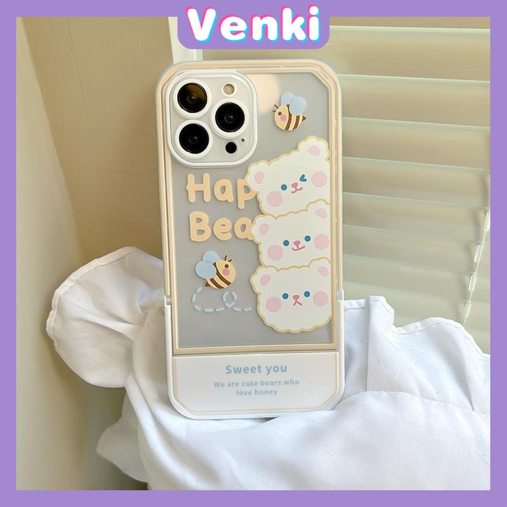 iPhone Case Acrylic Invisible Folding Stand Silicone Soft Case Shockproof Camera Cover Bear Cute Cartoon Compatible For iPhone 11 Pro Max 13 Pro Max 12 Pro Max 7Plus xr XS Max