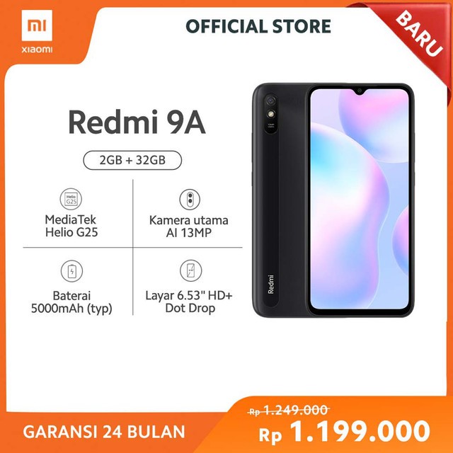 XIaomi Redmi 9A (2+32GB) Layar DotDrop 6.53