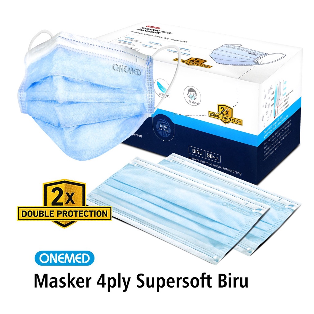 Masker Karet Medis 4ply Super Soft Onemed Box Isi 50 Pcs - Biru