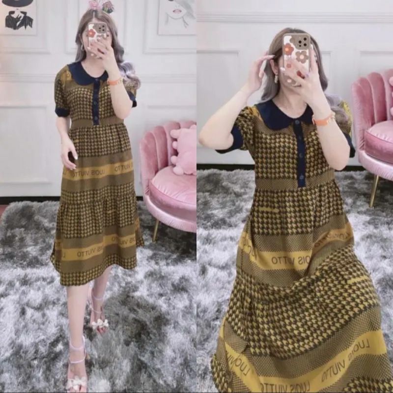 Daster viral kekinian rayon premium daster cibi jumbo busui cantik panjang warna biru kuning coklat dress wanita