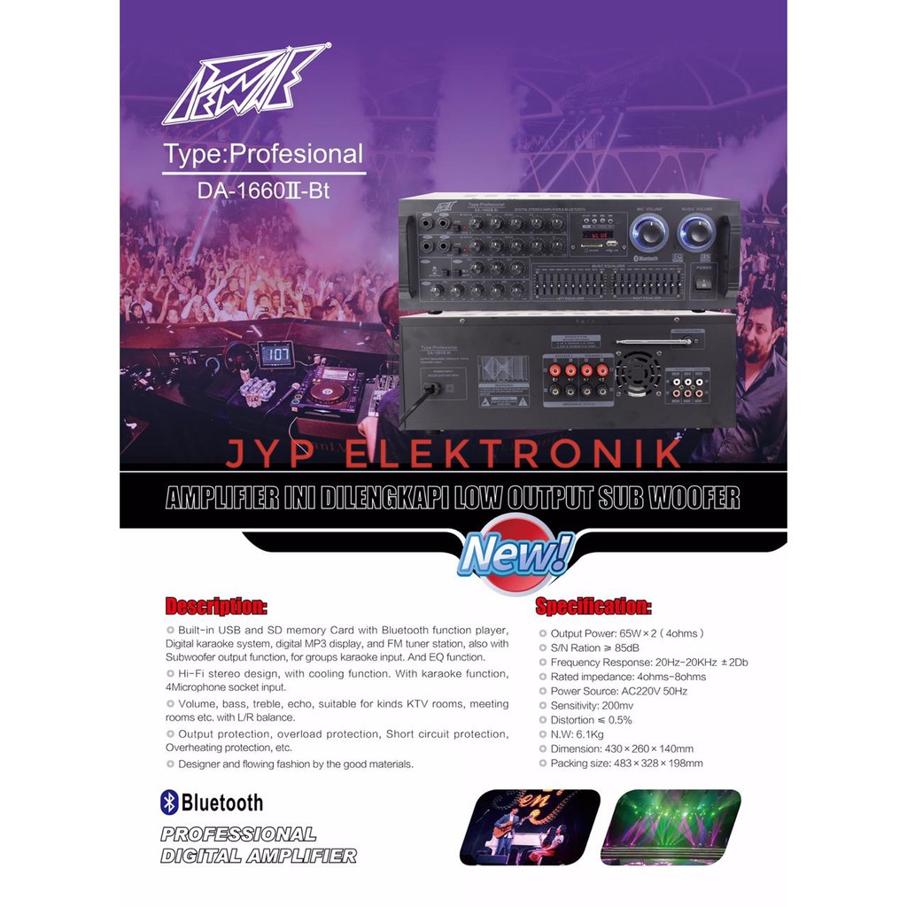 AMPLI KARAOKE PEWIE DA 1660II BT / DA 1660 II BT PROFESIONAL DIGITAL