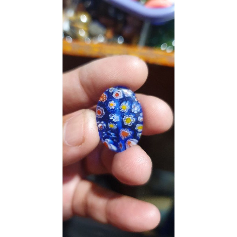BATU AKIK ANTIK MOTIF BUNGA TERATAI BIRU LAUT TOP QUALITY