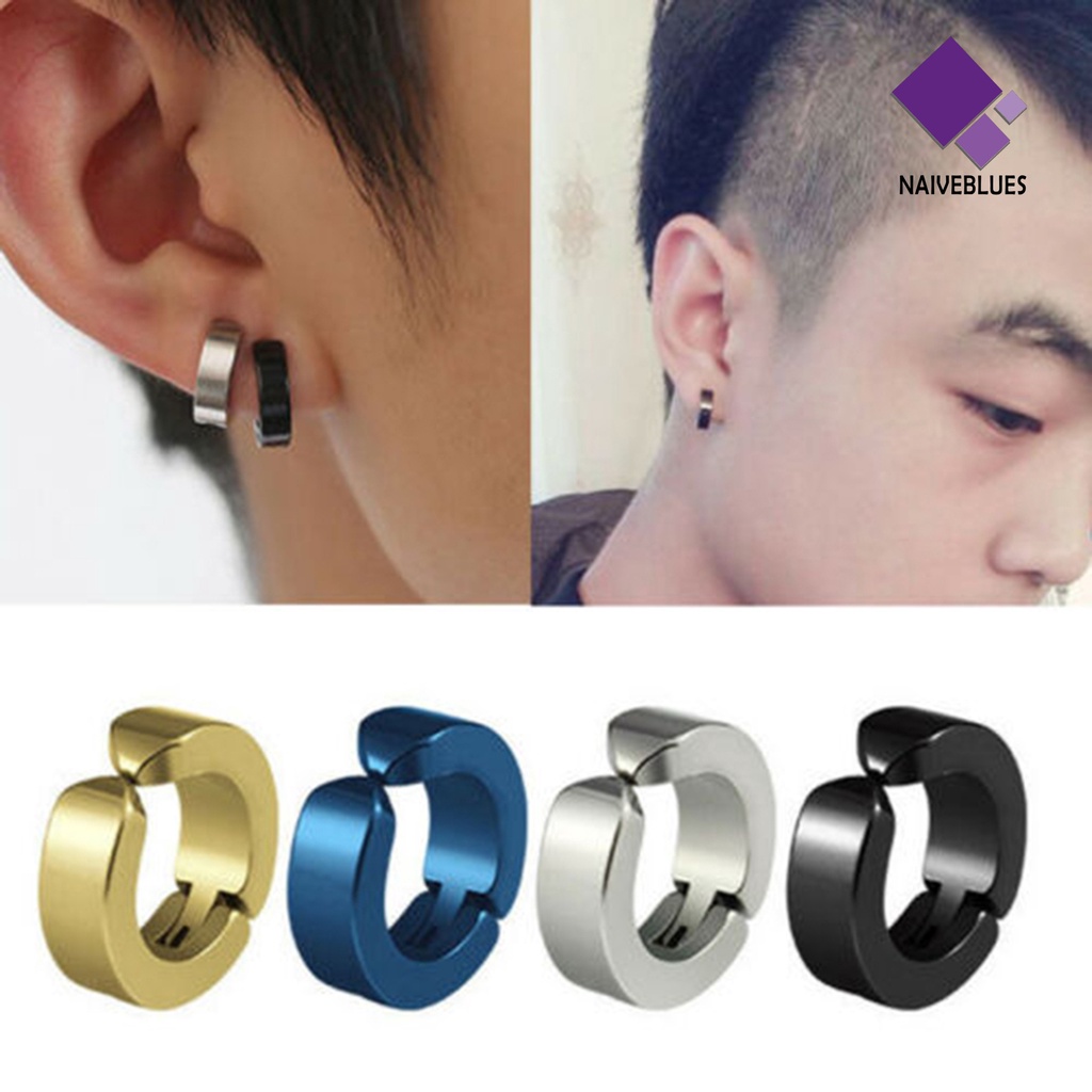 1pc Anting Klip Tanpa Tindik Bentuk Bulat Bahan Titanium Steel Untuk Pria
