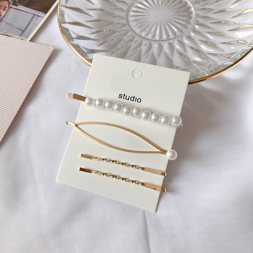 Hu Hu Hu Hu Hu Alat Bantu Pasang Kacamata♡ 4pcs / Set Jepit Rambut Bentuk Pita / Hati / Mutiara Imitasi Untuk Anak Perempuan