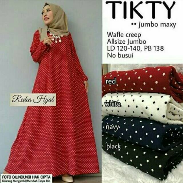 Gamis Jumbo Polka Waffle Tikty / Maxi Dress Muslim Big Size XXXL Murah