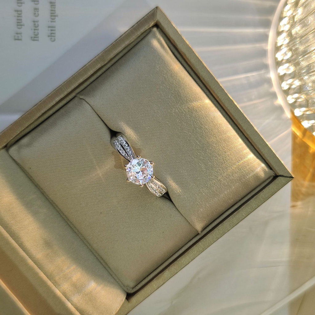 Cincin Wanita Model Two Lane Kristal Bahan Platinum