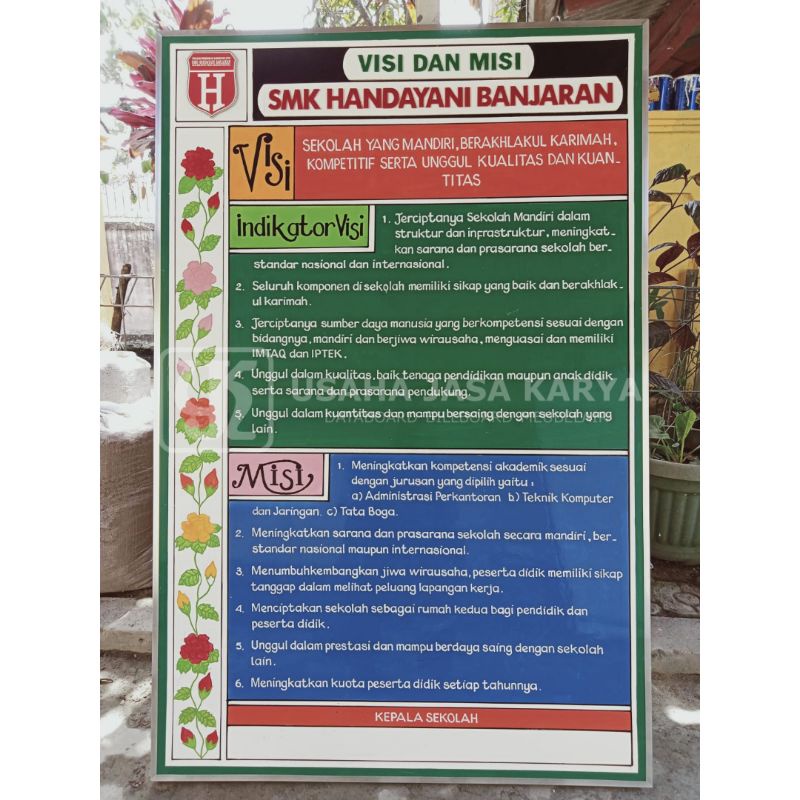 Papan Data Sekolah Visi Misi Gantung