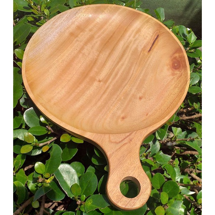 Piring teflon/nampan bulat gagang  25cm kayu mahoni