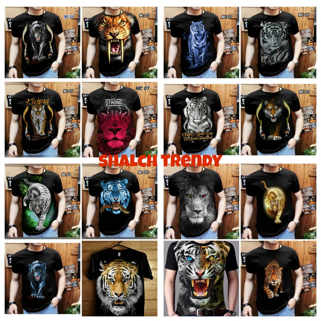 Kaos Distro Pria Motif macan Full Print / Kaos Lengan Pendek Pria / Oblong Pria / Kaos Formal