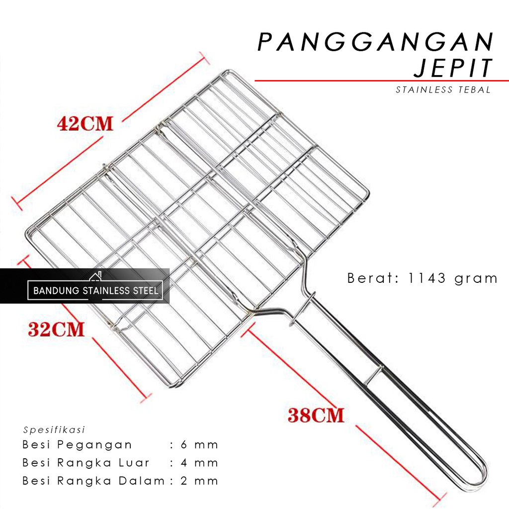 Panggangan Jepit JUMBO BESAR Barbeque BBQ Grill ikan daging lobster stainless steel tebal bakaran