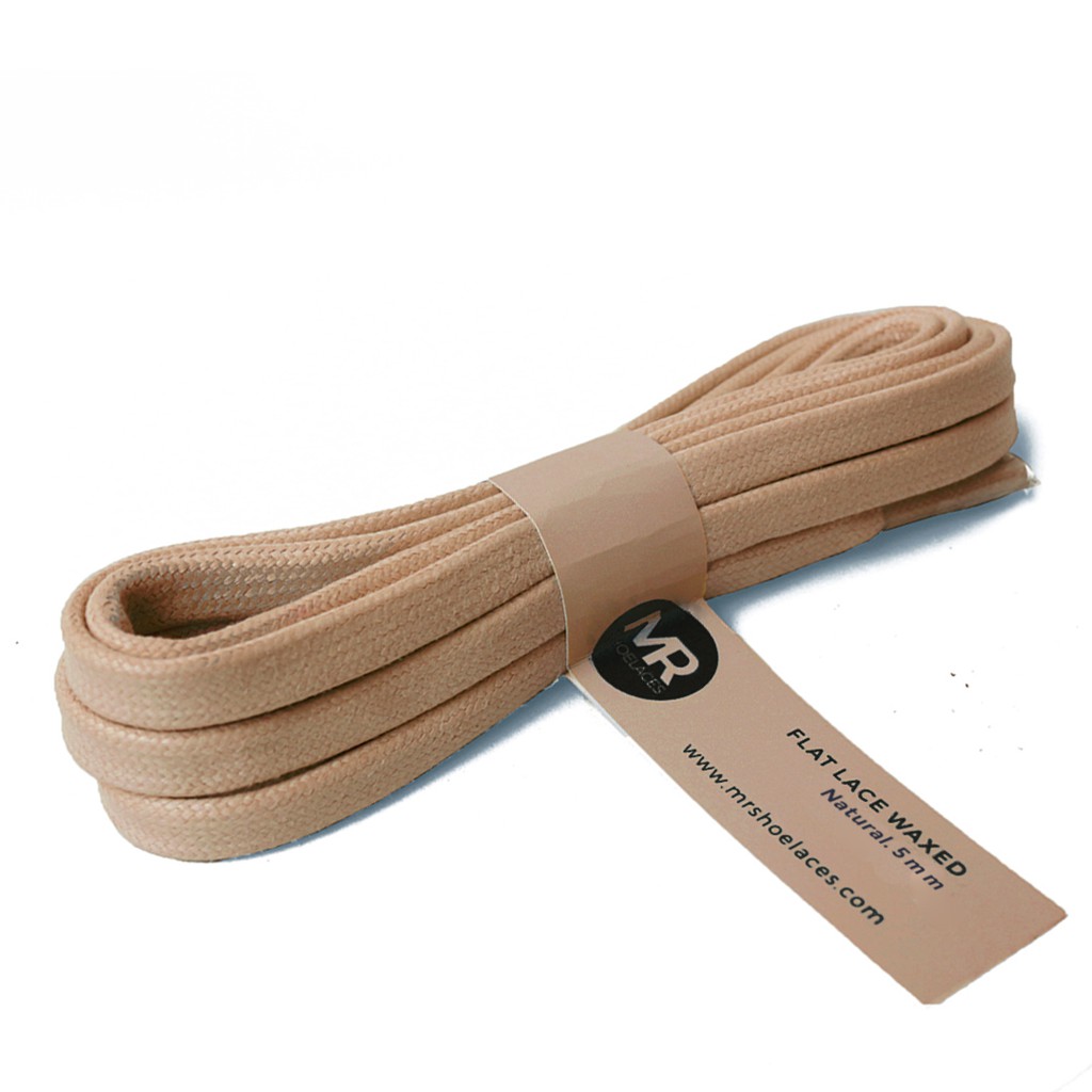 MR Shoelaces FL26 Natural - Tali Sepatu Lilin 5mm Gepeng Flat Pipih (Waxed Laces) 100cm 120cm 150cm 200cm - Premium Shoelace