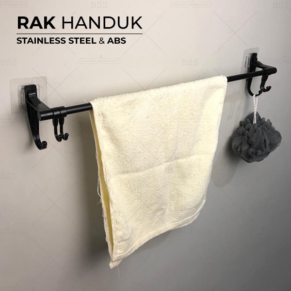 Rak Handuk Hitam Kait 1 baris 2 baris ABS Black Stainless Steel Gantungan Multifungsi Murah