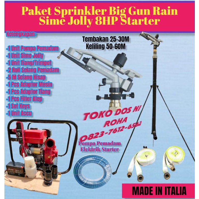 Paket Sprinkler Big Gun Rain Sime Jolly Made In Italy Mesin 8HP Elektrik Starter