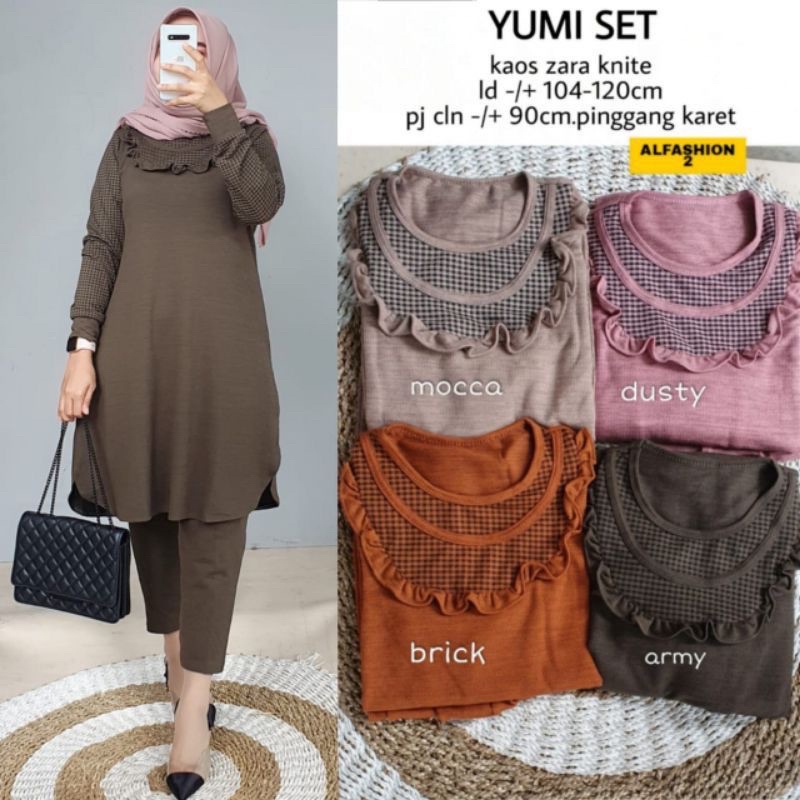 Setelan celana rajut yumi set 0211 / setelan celana / pakaian / baju / tunik / gamis / baju import /