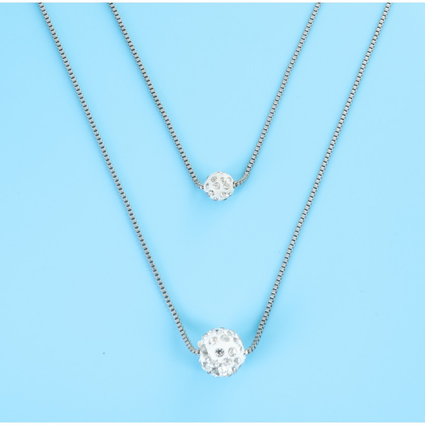 Grosir - K407 Kalung Stainless Crystal 2 Bola Diamond /Titanium Crystal Jewelry / Sliver Ball Choker