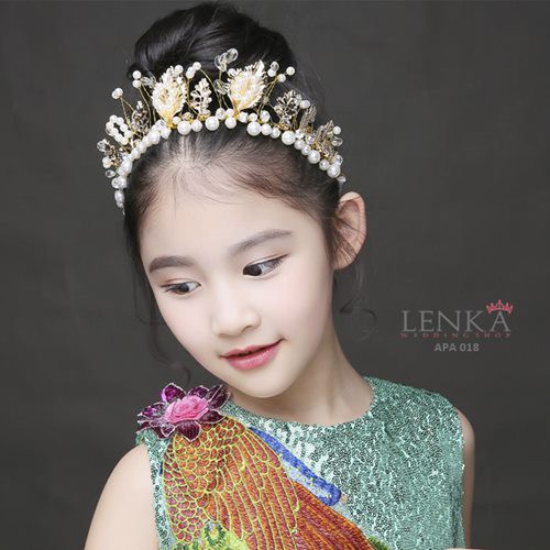 [SIAP KIRIM] TIARA ANAK PARTY GIRL AKSESORIS RAMBUT PESTA MUTIARA EMAS APA018