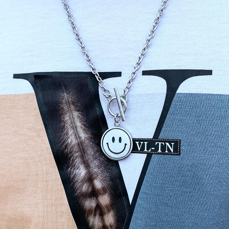 Necklace Rotating Smiley Face Pendant Hipster Simple Hip Hop Chain