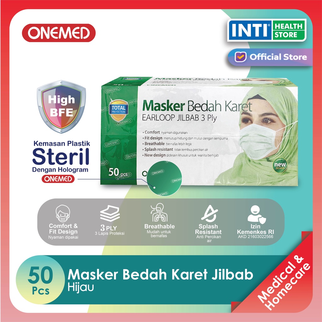 Onemed | Masker Jilbab 3 Ply | Masker Karet Jilbab | Masker Medis