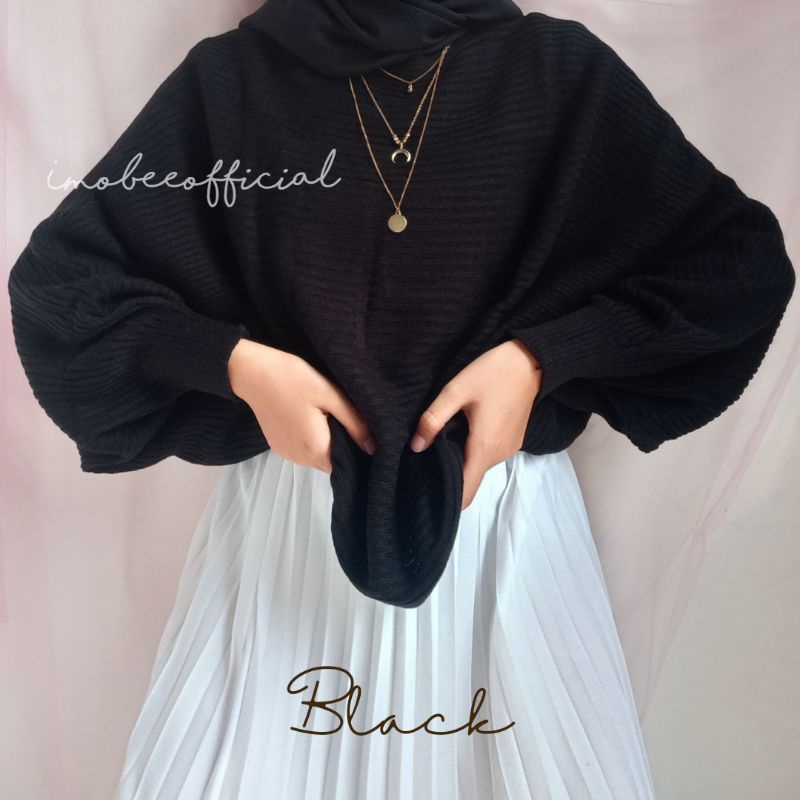KNIT BATWING OVERSIZE // RAJUT BATWING LASPERAL // SWEATER RAJUT KALONG-PREMIUM Black