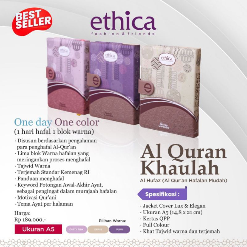 AL QUR'AN ETHICA KHAULAH ll AL QUR'AN JAKET TEBAL ll MOTIF KEKINIAN ll ORI ETHICA