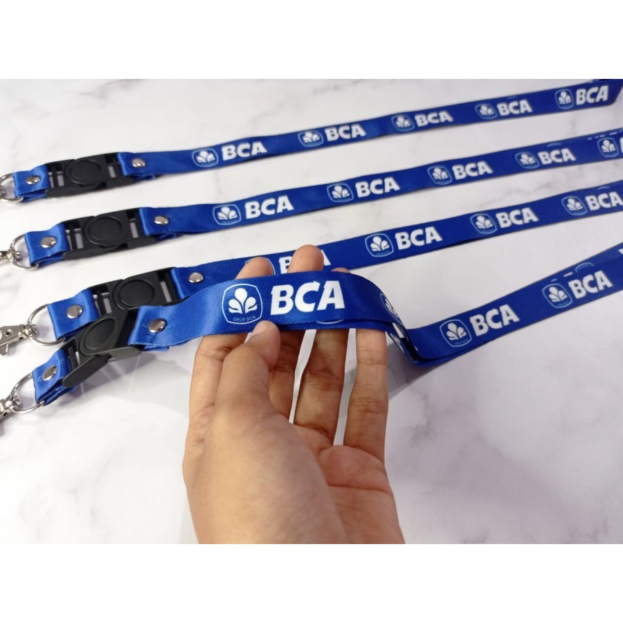 

Lanyard Custom Bank BCA Biru / Cetak Lanyard Full Colour Surabaya NSS