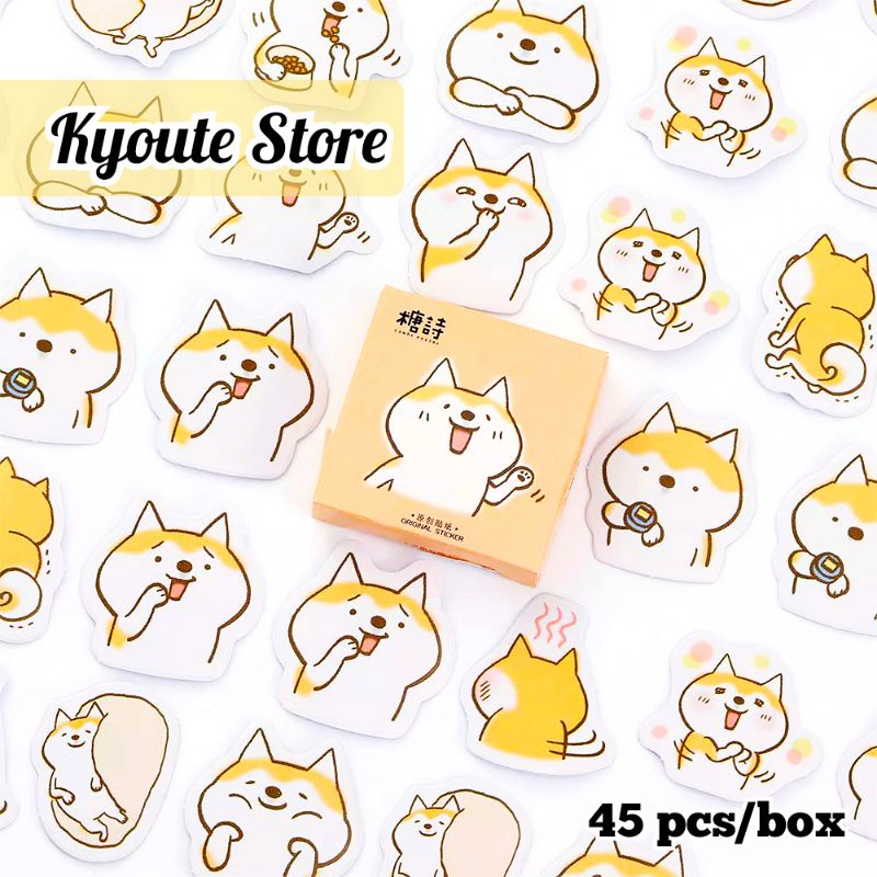 

45 pcs Sticker Dekorasi Cute Animal Naughty Dog Shiba Scrapbook DIY Bujo Joirnal Planner
