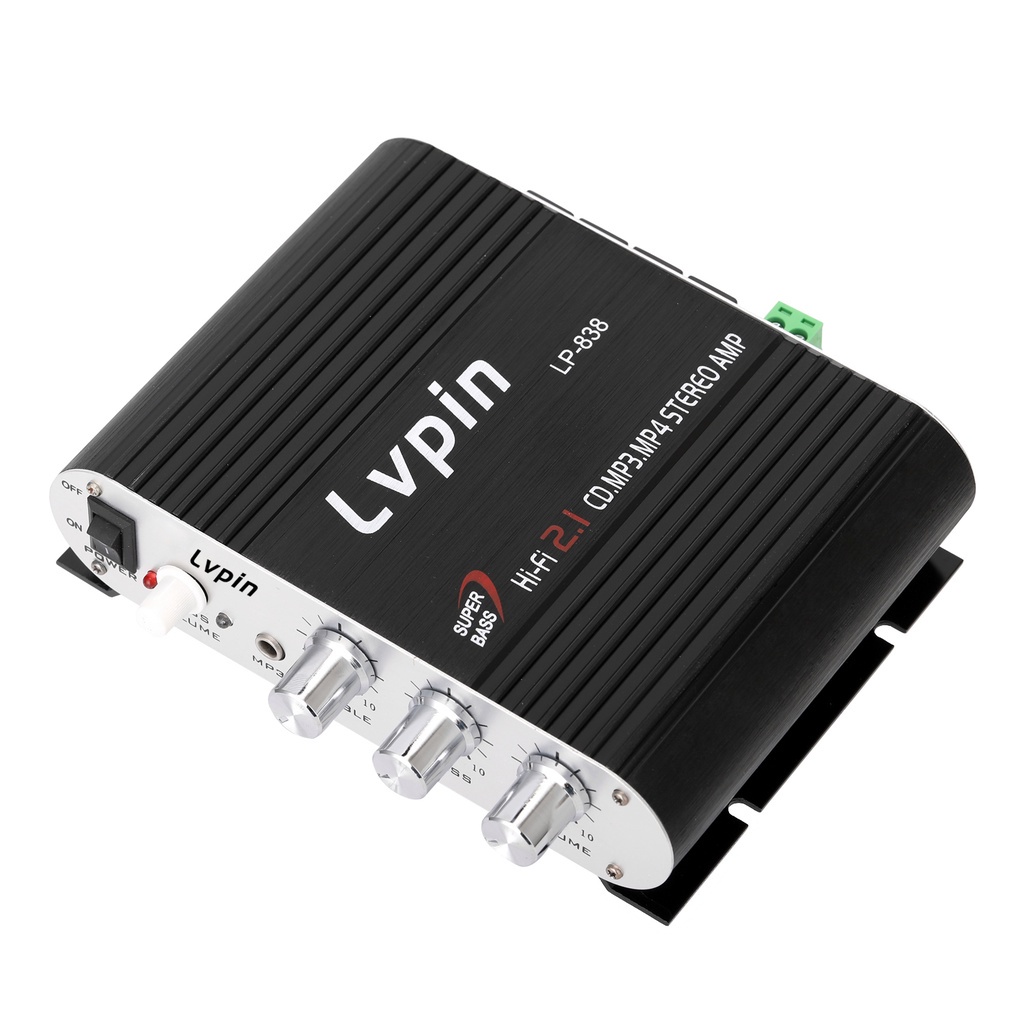 LVPIN LEPY Mini Hifi 2.1 Stereo Ampli Mobil Amplifier Treble Bass Booster 12V  LP-838