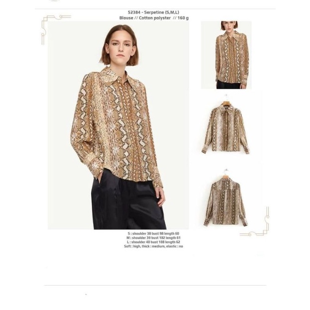 Kemeja cewek coklat motif ular lengan panjang
