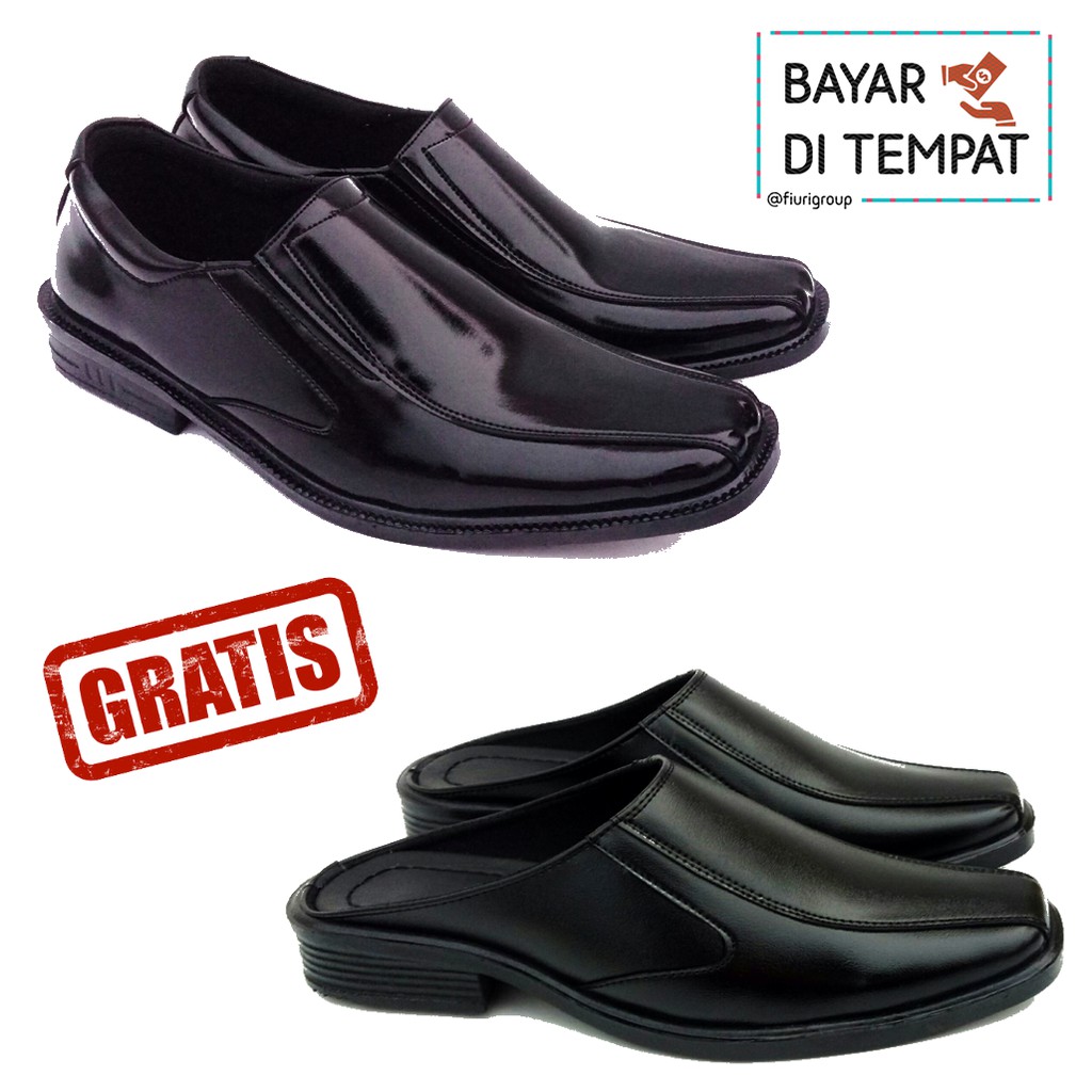 FIURI - SB 6 Hitam 38-44 GRATIS BJ 6 - Sepatu Pantofel Pria - Sepatu Pantofel Selop Pria - Sepatu Formal Pria - Sepatu Kerja Pria - Sepatu Pantopel Kantor Cowok Murah - Sepatu Coklat Slip On Pria - Sepatu Slop Nikah Promo - Bustong Diskon - Fashion Pria