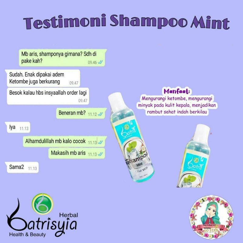 SHAMPO ANTI KETOMBE AMPUH/PENGHILANG KETOMBE AMPUH/ SHAMPO KETOMBE/SHAMPO MINT BATRISYIA HERBAL