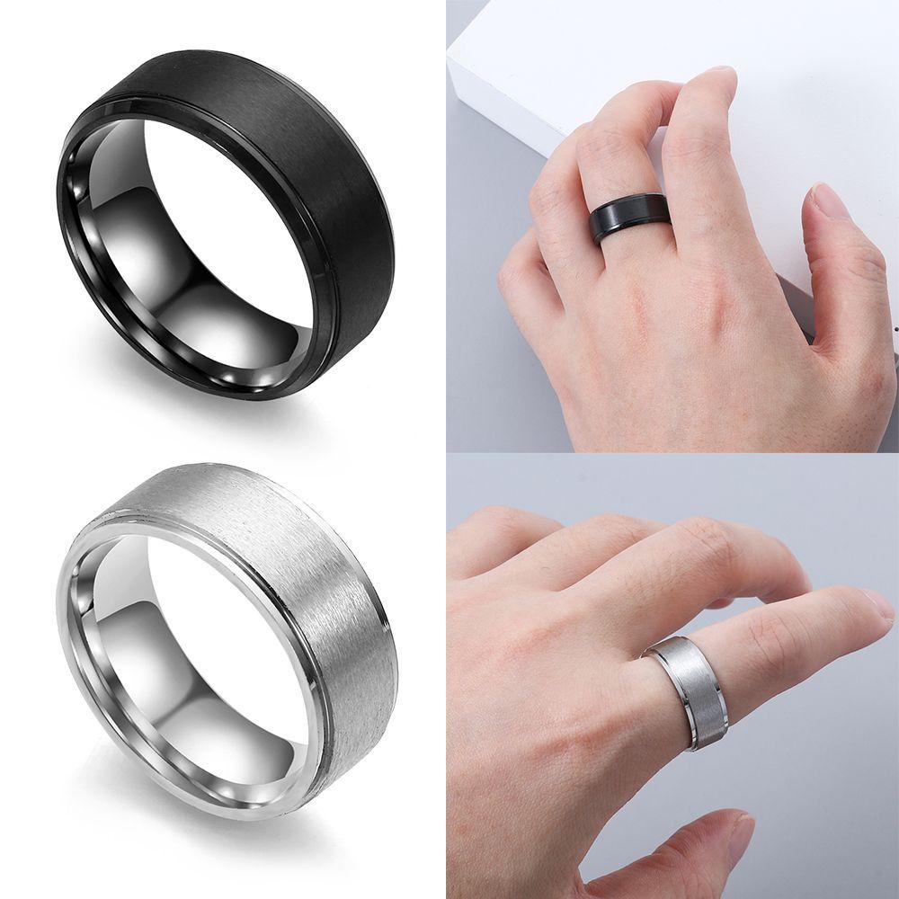 Solighter Ring Rings Aman Pria Perhiasan Multi-Ukuran Hitam Dan Perak